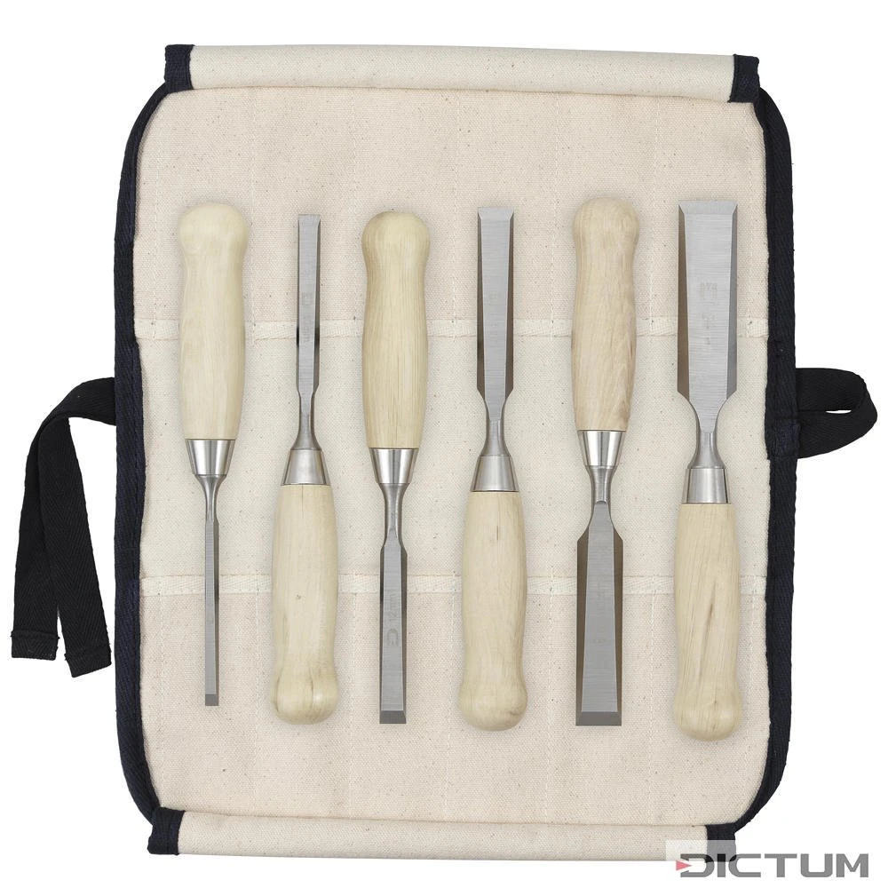 Ciseaux à Bois DICTUM, Forme Courte, Jeu De 6 Pièces, En Sacoche En Coton 1 Ciseaux à Bois DICTUM, Forme Courte, Jeu De 6 Pièces, En Sacoche En Coton
